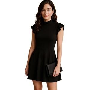 Trixxi Francesca’s Black Mock Neck Ruffle Sleeve Fit‎ & Flare Mini  Dress S